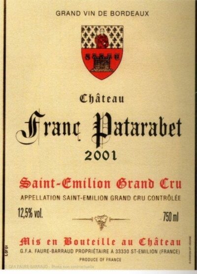 Château Franc Patarabet - Millésime 2001