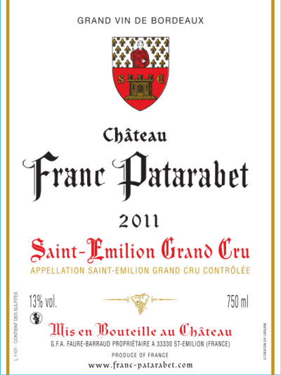 Château Franc Patarabet Saint-Émilion Grand Cru Millésime 2011