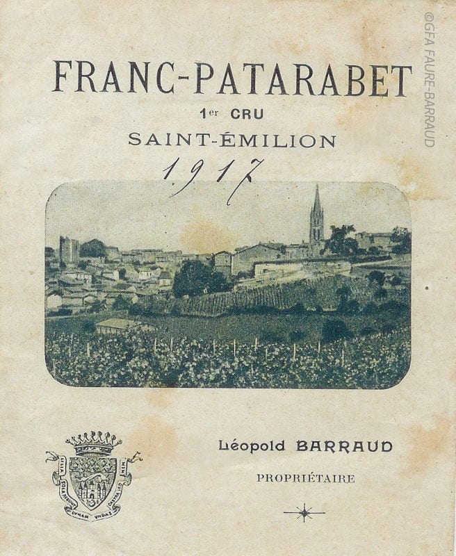 Étiquette du château Franc Patarabet en 1917