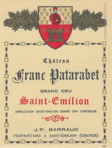 Étiquette du château Franc Patarabet vers 1930