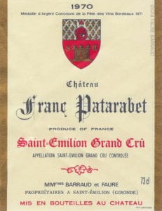 Étiquette du château Franc Patarabet en 1970