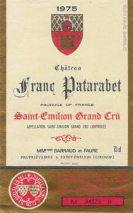 Étiquette du château Franc Patarabet en 1975