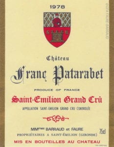 Étiquette du château Franc Patarabet en 1978