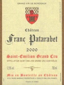 Étiquette du château Franc Patarabet en 2000
