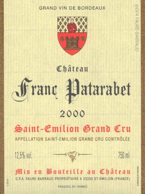 Étiquette du château Franc Patarabet en 2000