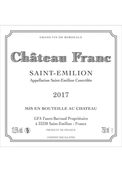 Etiquette Chateau Franc 2017 - Saint-Emilion